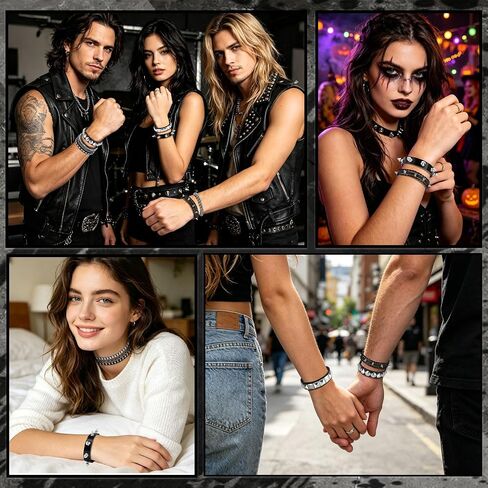 6 Pcs Punk Bracelets Set Gothic Spike Leather Wristband Rocker Accessories Studded Cuff For Concert Party Cosplay Gift 80s 90s Outfits in Kuwait