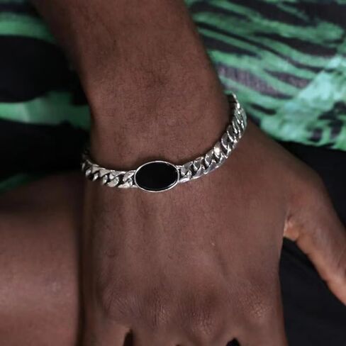 Stylish Black Oval Chain Bracelet Men's Fashion Charm Jewelry Punk Casual Party Jewelry Gift in Kuwait