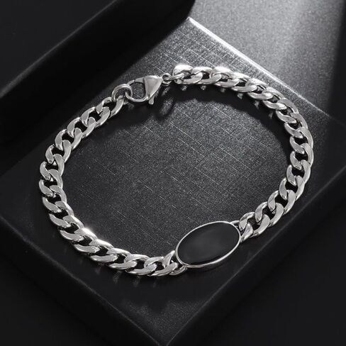Stylish Black Oval Chain Bracelet Men's Fashion Charm Jewelry Punk Casual Party Jewelry Gift in Kuwait