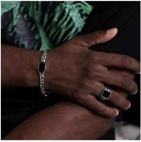 Stylish Black Oval Chain Bracelet Men's Fashion Charm Jewelry Punk Casual Party Jewelry Gift in Kuwait
