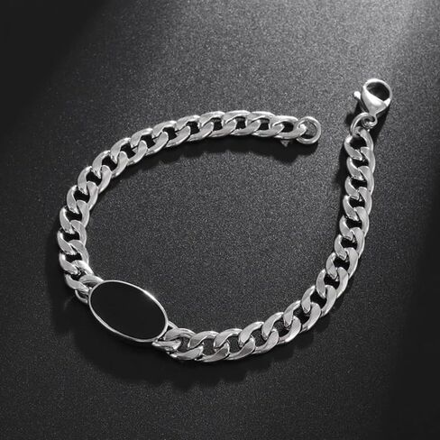 Stylish Black Oval Chain Bracelet Men's Fashion Charm Jewelry Punk Casual Party Jewelry Gift in Kuwait