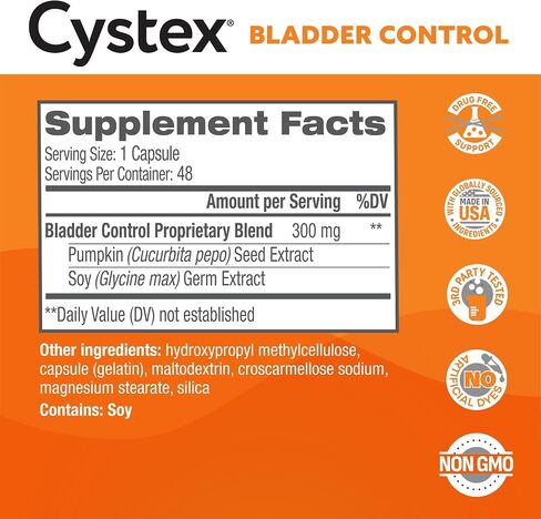 Cystex Bladder Control for Women - Helps Reduce Leaks, Urgency, & Stress Incontinence from Sneezing, Laughing, Coughing, & Exercise - Clinically Tested Pumpkin Seed & Soy Germ Extract - 48 Capsules in Saudi Arabia