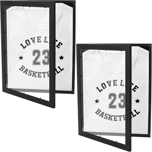 2 PCS 18" x 14" T Shirt Display Frame, Usable Space Shadow Box, Black Wood T-Shirt Frame with Uv Protection Acrylic for Football Baseball Basketball Jerseys in Saudi Arabia