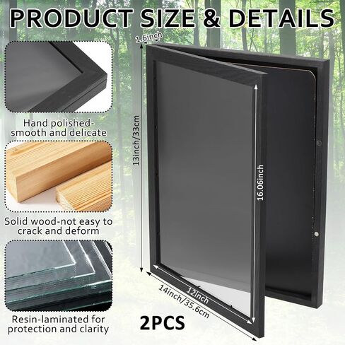 2 PCS 18" x 14" T Shirt Display Frame, Usable Space Shadow Box, Black Wood T-Shirt Frame with Uv Protection Acrylic for Football Baseball Basketball Jerseys in Saudi Arabia
