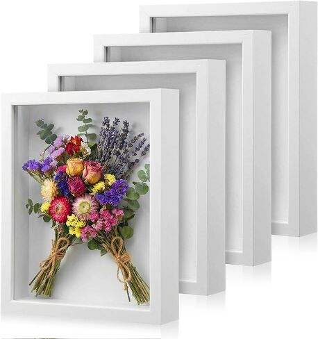 4PCS Shadow Box Frames, 8x10 inch Wood Deep Shadowbox, 3D Picture Frame Display Cases for Memorabilia Baby Items Wedding Memories Crafts Tickets and Photos(White) in Saudi Arabia