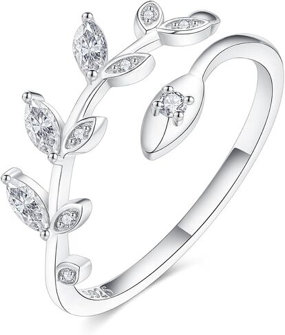 IMOLOVE Moissanite Wedding Bands for Women, 0.2 Carat Simple Moissanite Eternity Adjustable Rings for Women Trendy Elegant Stackable Leaf Rings with 18K White Gold Plated Size 5-10 in Kuwait