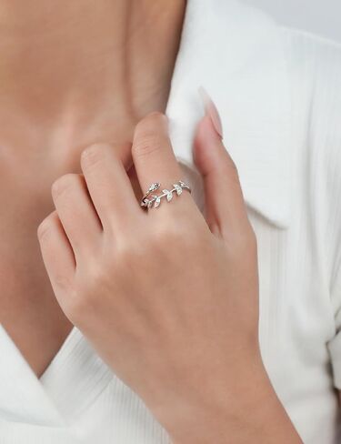 IMOLOVE Moissanite Wedding Bands for Women, 0.2 Carat Simple Moissanite Eternity Adjustable Rings for Women Trendy Elegant Stackable Leaf Rings with 18K White Gold Plated Size 5-10 in Kuwait