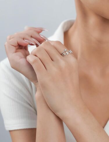 IMOLOVE Moissanite Wedding Bands for Women, 0.2 Carat Simple Moissanite Eternity Adjustable Rings for Women Trendy Elegant Stackable Leaf Rings with 18K White Gold Plated Size 5-10 in Kuwait
