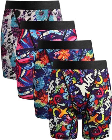 Women's 4 Pack Novelty Print Boyshorts, Soft Stretch Comfort Boxer Briefs Underwear for Daily & Lounge Wear in Kuwait