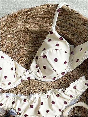 GORGLITTER Women's Push Up Polka Dots Bikini Underwire Bathing Suit Frill Trim Low Rise Brazilian Swimsuit in Kuwait