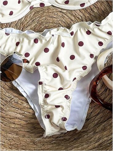 GORGLITTER Women's Push Up Polka Dots Bikini Underwire Bathing Suit Frill Trim Low Rise Brazilian Swimsuit in Kuwait