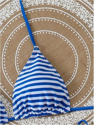 SOLY HUX Women's Striped Swimsuit 3 Piece Halter Triangle Tie Side String Bikini Set Bathing Suit with Beach Shorts in Kuwait