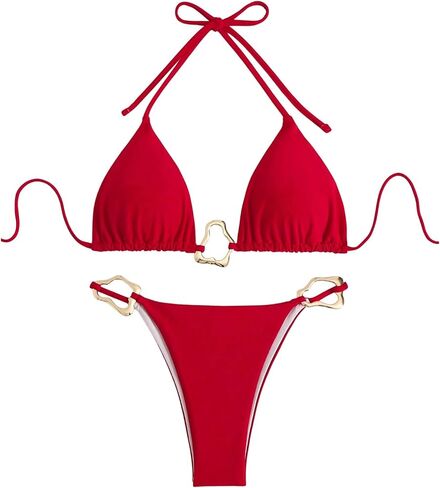 Verdusa Women's 2 Piece Halter Bikini Set Metal Ring High Cut Swimsuits Beach Vacation Clothes in Kuwait