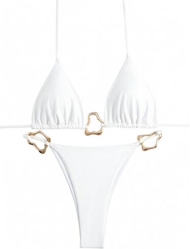 Verdusa Women's 2 Piece Halter Bikini Set Metal Ring High Cut Swimsuits Beach Vacation Clothes in Kuwait