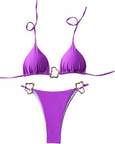 Verdusa Women's 2 Piece Halter Bikini Set Metal Ring High Cut Swimsuits Beach Vacation Clothes in Kuwait