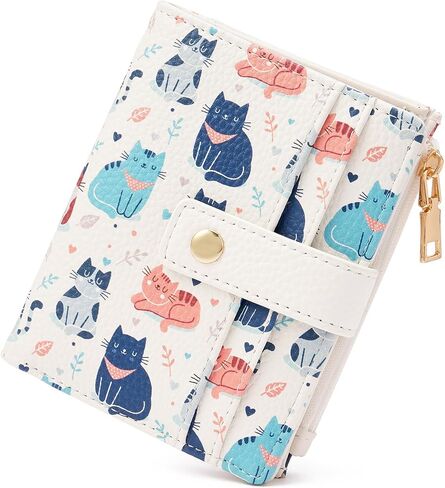 GOIACII Small Wallet for Women Leather Bifold Zipper Coin Pocket RFID Blocking Cute Credit Card Holder Little Cats Print in Saudi Arabia
