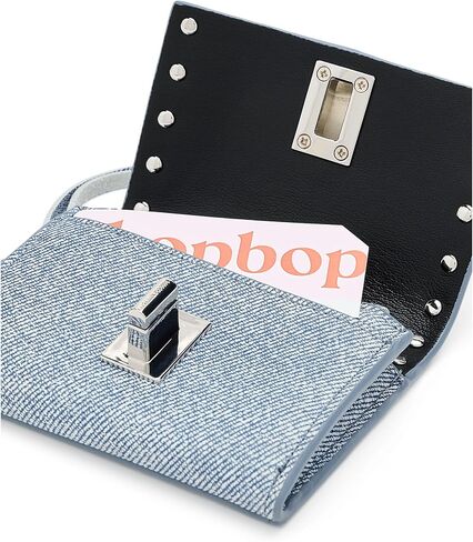 Rebecca Minkoff Darren Metro Small Womens Wallet | Denim Blue | Compact Card Holder with Antique Brass Hardware | Leather Slim Wallet for Women in Kuwait