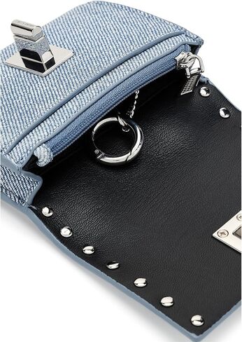 Rebecca Minkoff Darren Metro Small Womens Wallet | Denim Blue | Compact Card Holder with Antique Brass Hardware | Leather Slim Wallet for Women in Kuwait