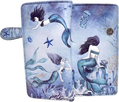 Shag Wear Ocean Mermaids Large Wallet for Women and Teen Girls Vegan Faux Leather Textured Blue 7" in Kuwait