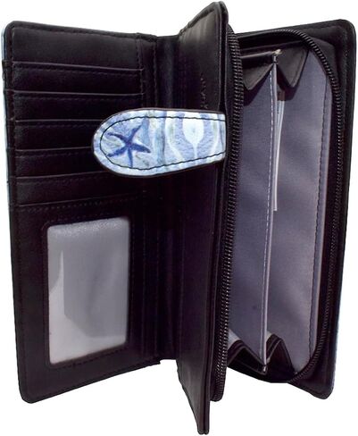 Shag Wear Ocean Mermaids Large Wallet for Women and Teen Girls Vegan Faux Leather Textured Blue 7" in Kuwait