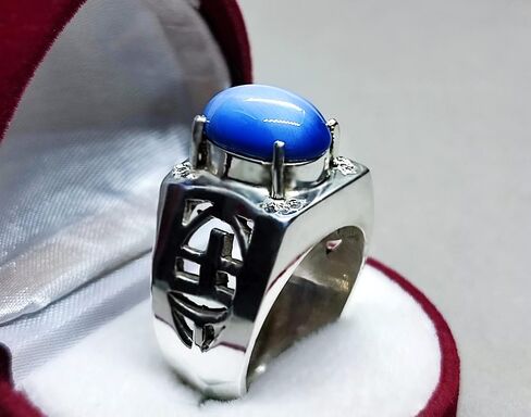 Natural 8 Carat Blue Sapphire Star Mens Lattice Ring Sterling Silver 925 Handmade Star Sapphire Ring Gift for Him Anniversary Ring in Kuwait