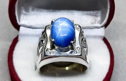 Natural 8 Carat Blue Sapphire Star Mens Lattice Ring Sterling Silver 925 Handmade Star Sapphire Ring Gift for Him Anniversary Ring in Kuwait