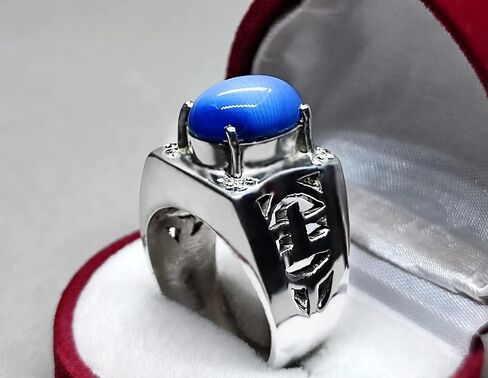 Natural 8 Carat Blue Sapphire Star Mens Lattice Ring Sterling Silver 925 Handmade Star Sapphire Ring Gift for Him Anniversary Ring in Kuwait