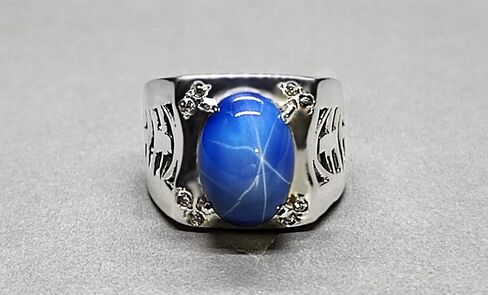 Natural 8 Carat Blue Sapphire Star Mens Lattice Ring Sterling Silver 925 Handmade Star Sapphire Ring Gift for Him Anniversary Ring in Kuwait