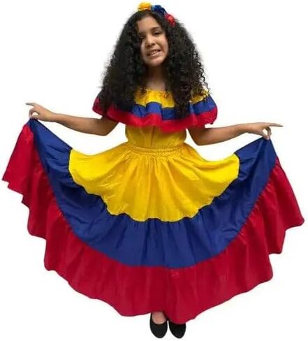 Colombian Traditional Tri-Color Dress for Girls in Saudi Arabia