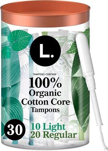 L. Cotton Tampons Light/Regular Absorbency Multipack, Free from Chlorine Bleaching, Pesticides, Fragrances, or Dyes, 30 Count in Kuwait