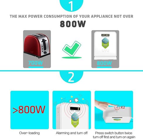 UMI Step Down Voltage Converter 800 Watts 220V to 110V for US Canada Japan Electrical Appliances Use in Europe and Asia 220-240v Power System - Adopt Toroidal Transformer - Stable and Safe in Saudi Arabia