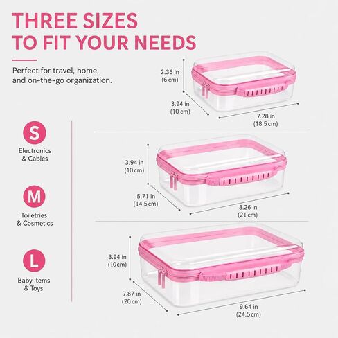 Clear Hard Shell Zipper Case, 3 Pack Large Capacity | Toiletry Organizer, With Handle, Crush-Resistant, For Cosmetics, Bathroom Essentials and Accessories in Kuwait