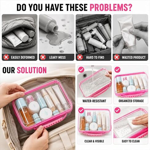 Clear Hard Shell Zipper Case, 3 Pack Large Capacity | Toiletry Organizer, With Handle, Crush-Resistant, For Cosmetics, Bathroom Essentials and Accessories in Kuwait