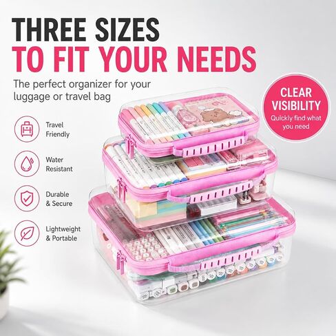 Clear Hard Shell Zipper Case, 3 Pack Large Capacity | Toiletry Organizer, With Handle, Crush-Resistant, For Cosmetics, Bathroom Essentials and Accessories in Kuwait