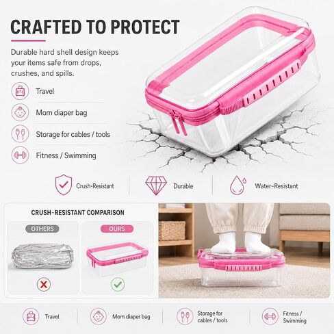 Clear Hard Shell Zipper Case, 3 Pack Large Capacity | Toiletry Organizer, With Handle, Crush-Resistant, For Cosmetics, Bathroom Essentials and Accessories in Kuwait