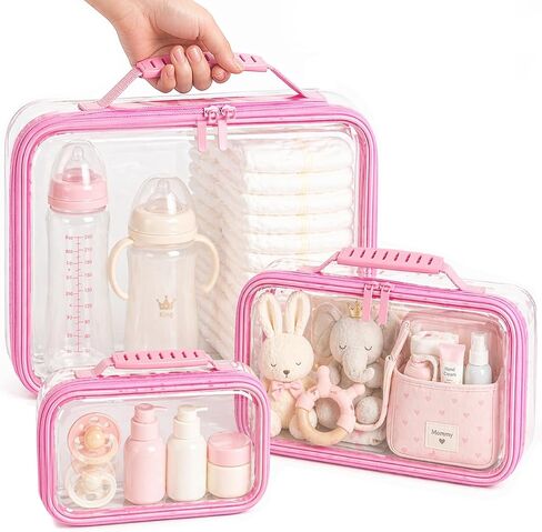 Clear Hard Shell Zipper Case, 3 Pack Large Capacity | Toiletry Organizer, With Handle, Crush-Resistant, For Cosmetics, Bathroom Essentials and Accessories in Kuwait