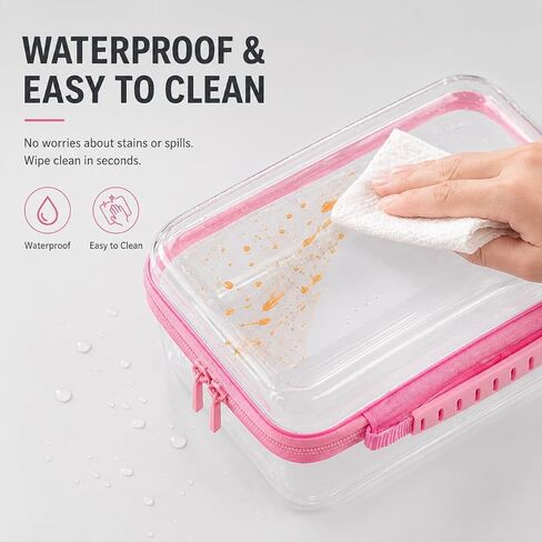 Clear Hard Shell Zipper Case, 3 Pack Large Capacity | Toiletry Organizer, With Handle, Crush-Resistant, For Cosmetics, Bathroom Essentials and Accessories in Kuwait