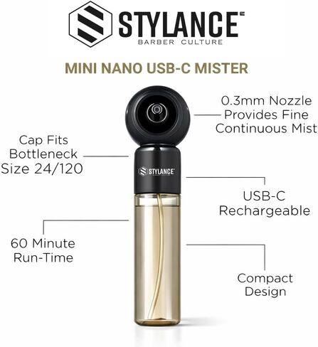 Electric Barber Spray Bottle – Professional Rechargeable Fine Mist Sprayer for Hair Stylists, Salon & Barber Shop, Continuous Nano Atomizer, Matte Black Refillable Design- 120ML in Saudi Arabia