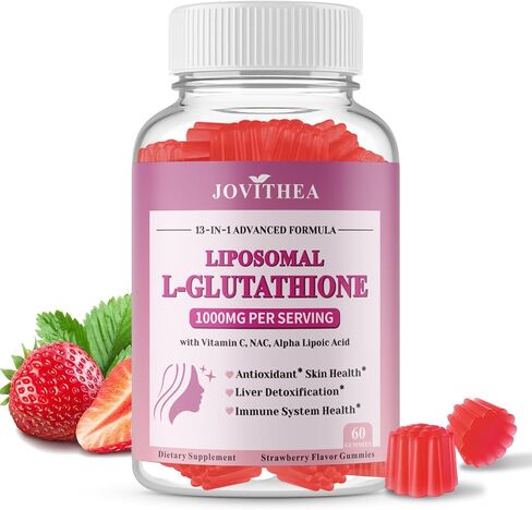 Liposomal Glutathione Gummies 1000mg, High Absorption Glutathione Supplement with Vitamin C, NAC, Milk Thistle for Skin Health, Liver Detox & Immune, Vegan, Sugar Free, Strawberry Flavor, 60 Count in Saudi Arabia