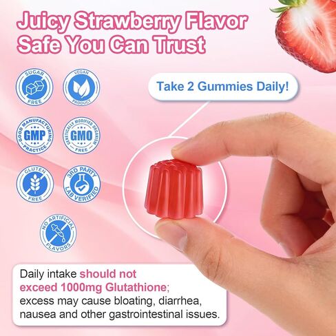 Liposomal Glutathione Gummies 1000mg, High Absorption Glutathione Supplement with Vitamin C, NAC, Milk Thistle for Skin Health, Liver Detox & Immune, Vegan, Sugar Free, Strawberry Flavor, 60 Count in Saudi Arabia