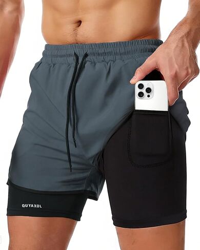 Men's 2-in-1 Running Shorts with Inner Liner, Breathable Quick-Dry Workout Shorts with Pockets Gym Shark for Men in Saudi Arabia