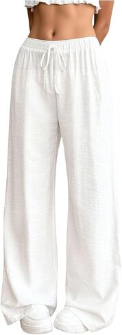 Verdusa Women's Wide Leg Linen Pants Casual Palazzo Pants with Pockets Vacation Outfits in Kuwait