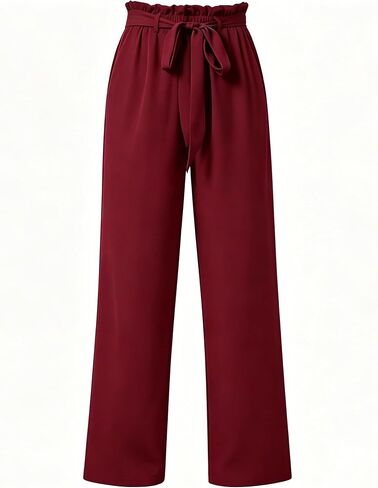 Womens High Waisted Palazzo Pants Belted Wide Leg Long Trousers with Pockets in Kuwait