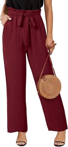 Womens High Waisted Palazzo Pants Belted Wide Leg Long Trousers with Pockets in Kuwait
