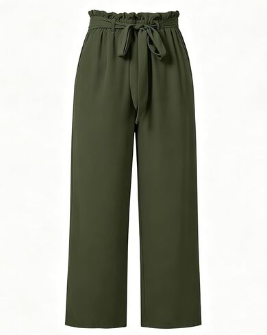 Womens High Waisted Palazzo Pants Belted Wide Leg Long Trousers with Pockets in Kuwait
