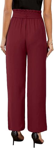 Womens High Waisted Palazzo Pants Belted Wide Leg Long Trousers with Pockets in Kuwait