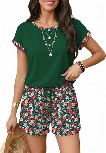 GUNEST 2 Piece Short Sets for Women Summer Casual Cap Sleeve Crew Neck Beach Vacation 2026 Lounge Sets in Saudi Arabia
