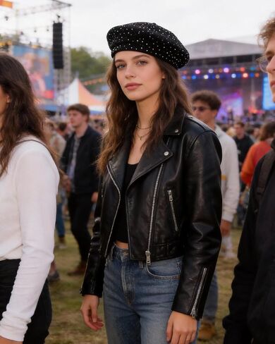 Women Shiny Rhinestone French Black Beret Hat Bling Bling Artist Causal Beanie Cap in Saudi Arabia