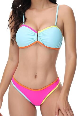 YELAIVP Women's Bikini Set Two Piece Swimsuits High Cut Colorblock Swimsuit U-Wire Spaghetti Removable Straps Bathing Suits in Saudi Arabia