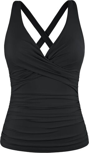 بدلة سباحة نسائية من Hilor Underwire Tankini علوية للتحكم في البطن، مثيرة برقبة على شكل حرف V كروس فقط in Kuwait